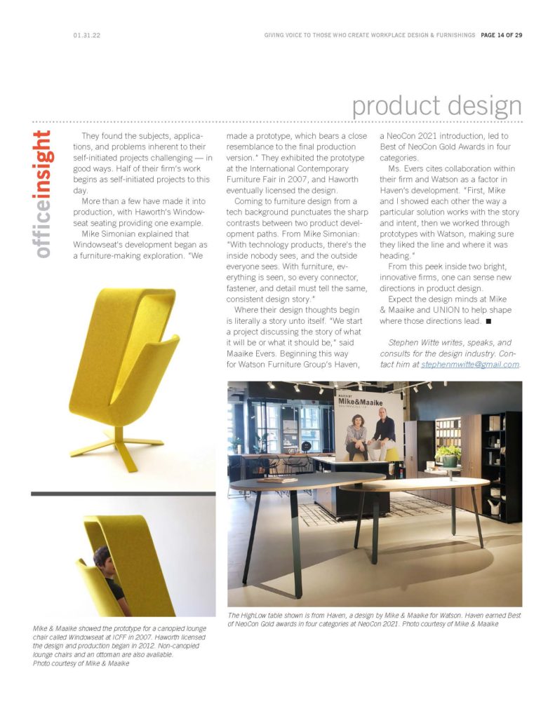 office insight magazine features union design for their office furniture design